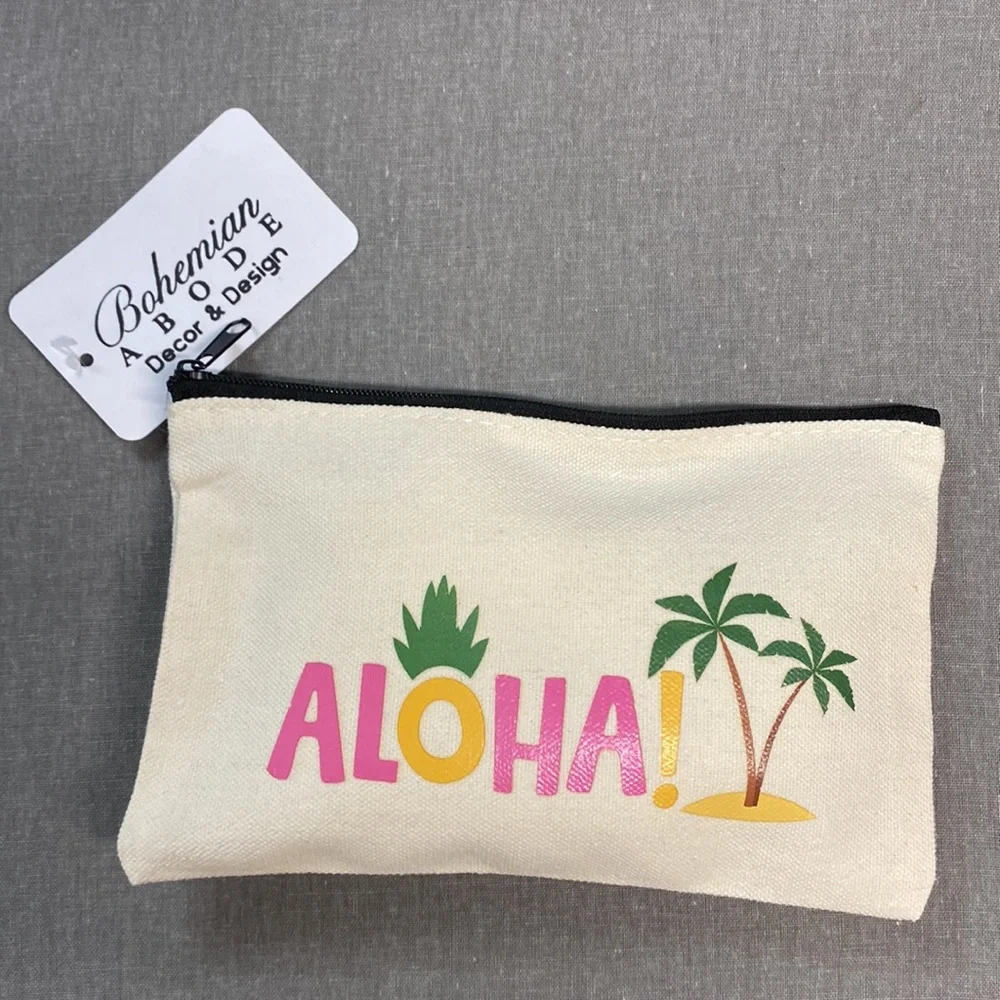 Tropical Aloha Zip Up Canvas Pouch - Makeup Bag or Pencil Case